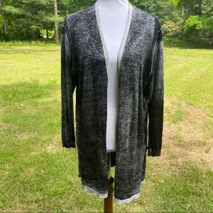 525 AMERICA SWEATER CARDIGAN BLACK WHITE OMBRÉ OPEN FRONT LONG SLEEVE SIZE S